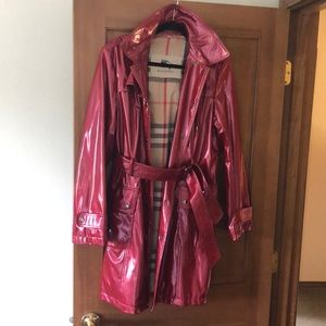 Like new! Burberry red metallic rain coat